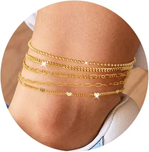 Sterling Silver Anklet Bracelets for Women Waterproof, 925 Sliver Plated CZ & Heart Charm Dainty Layer Anklets for Women Trendy, Simple Chain Anklets Set Gifts for Women, Jewelry Gifts for Her Women Mom Wife Girlfriend