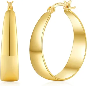 Sterling Silver Hoop Earrings, 8MM Wide Hypoallergenic Silver Hoop Earrings for Women, Lightweight Thick Large Hoops Earring for Women Jewelry Gifts 30/40/50/60MM