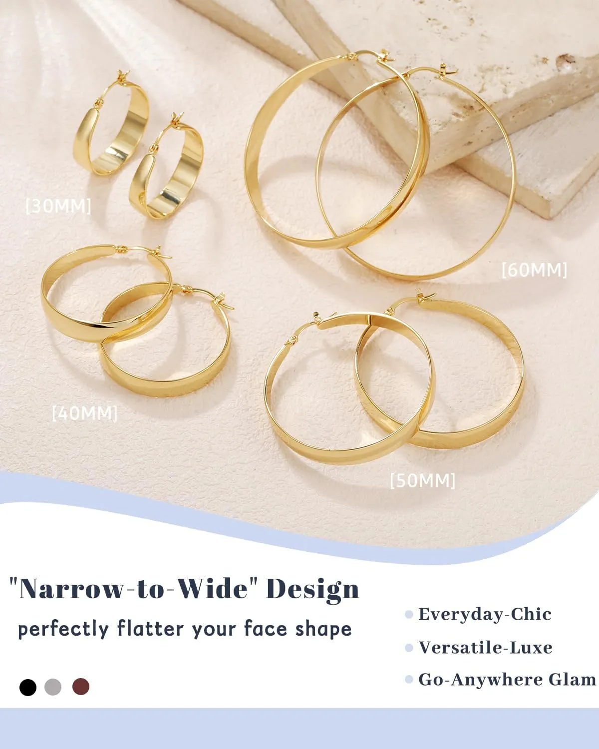 Sterling Silver Hoop Earrings, 8MM Wide Hypoallergenic Silver Hoop Earrings for Women, Lightweight Thick Large Hoops Earring for Women Jewelry Gifts 30/40/50/60MM