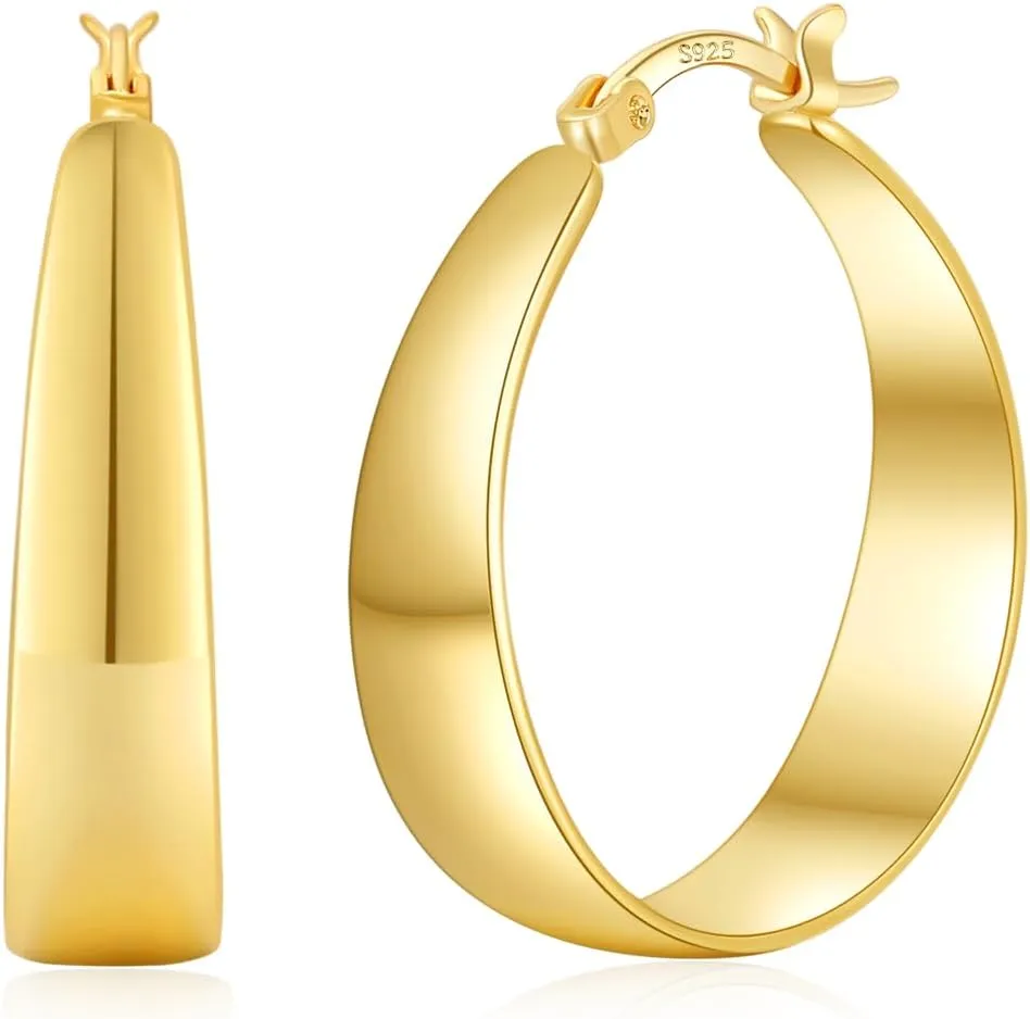 Sterling Silver Hoop Earrings, 8MM Wide Hypoallergenic Silver Hoop Earrings for Women, Lightweight Thick Large Hoops Earring for Women Jewelry Gifts 30/40/50/60MM