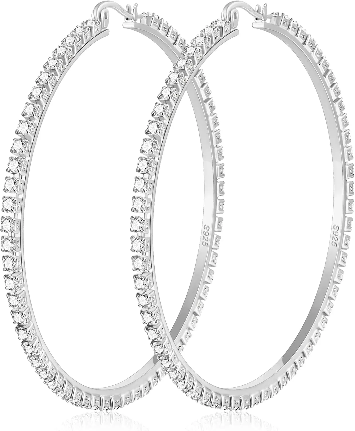 Sterling Silver Rhinestone Hoops Earrings for Women Earrings Hypoallergenic Cubic Zirconia Hoop Earring Lightweight Thin Round Hoops Jewelry Gifts 20/30/40/50/60mm