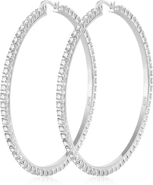 Sterling Silver Rhinestone Hoops Earrings for Women Earrings Hypoallergenic Cubic Zirconia Hoop Earring Lightweight Thin Round Hoops Jewelry Gifts 20/30/40/50/60mm