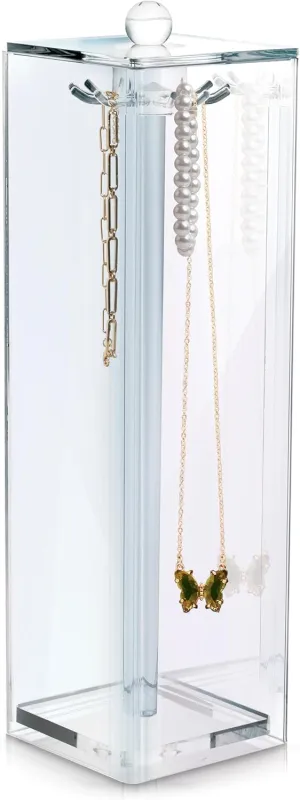 Stock Your Home Long Necklace Holder with 12 Hooks - Acrylic Jewelry Organizer Necklaces Stand and Display Case - Jewelry Box for Chains - Necklace Holder Box for Dressers & Vanity Tables, Clear