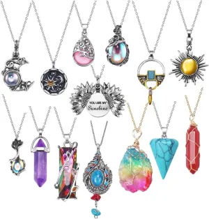 SUNNYOUTH Vintage Crystal Pendant Necklaces for Women Chakra Healing Carnelian Necklace Bohemian Retro Sunflower Necklace Sun and Moon Pendants