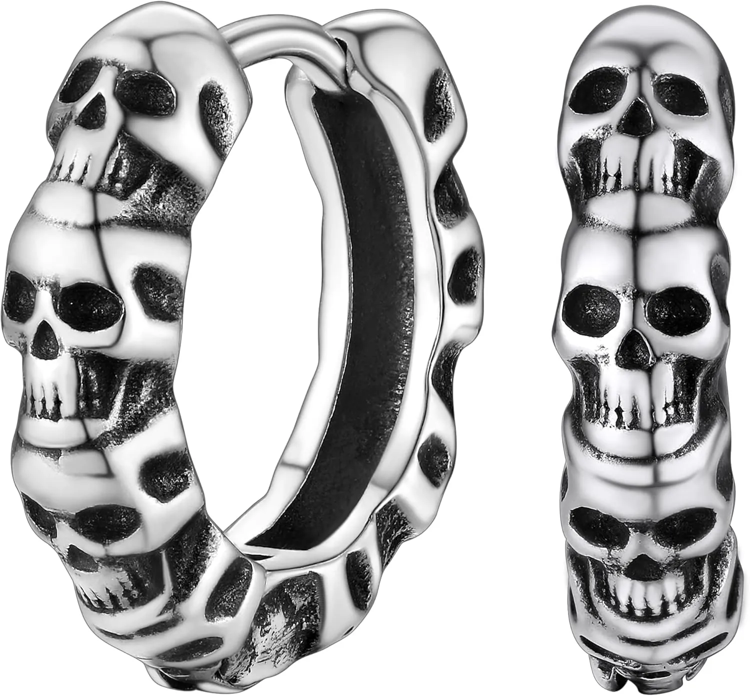 Suplight Vintage 10mm Cuban Chain/Skull Skeleton/Infinity Symbol Hoop Earrings, 925 Sterling Silver/Black Plated Huggie Hoop Earrings for Men Women (with Gift Box)