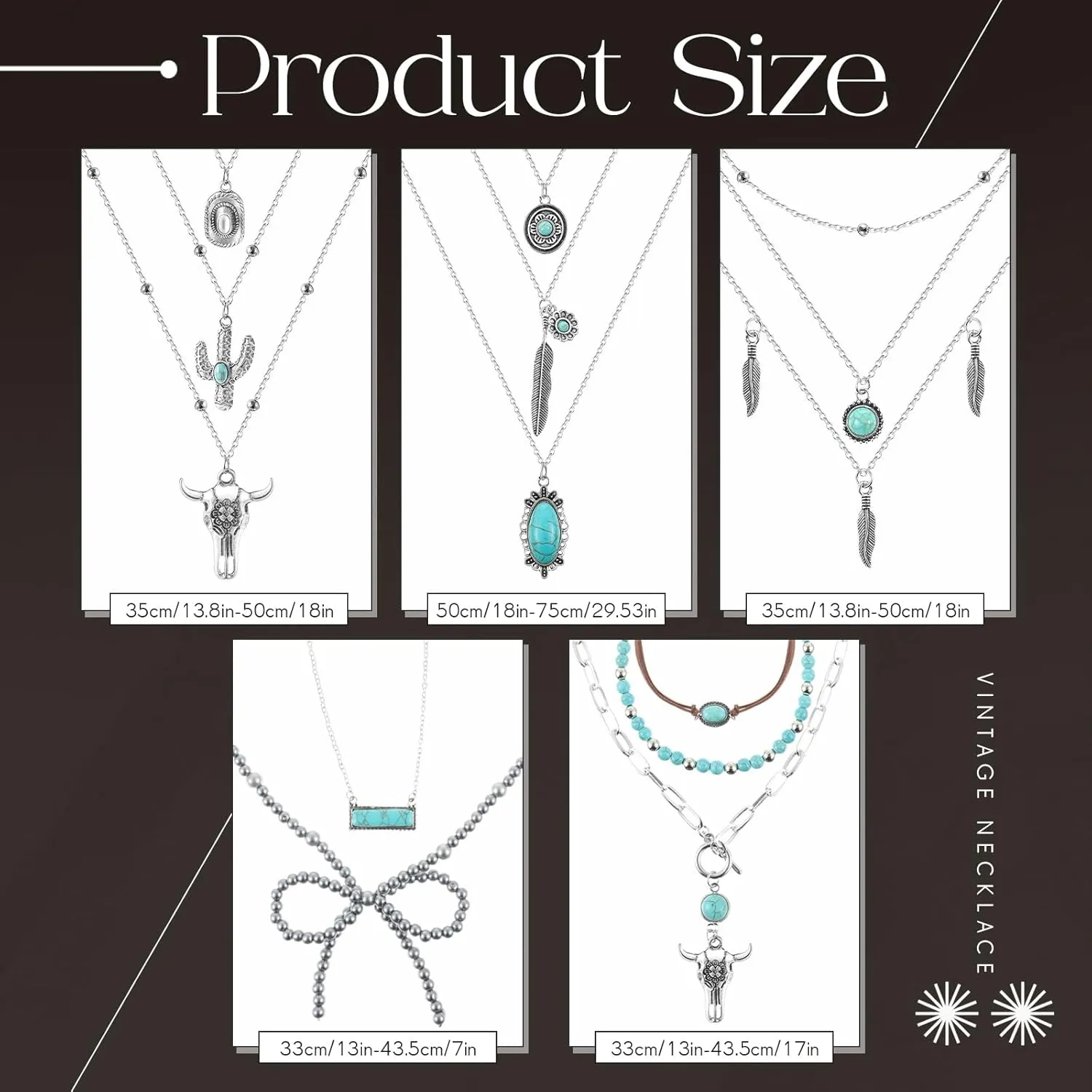Sureio 6 Pcs Women Boho Necklace Western Black Leather Velvet Long Choker Turquoise Necklace Cowgirl Jewelry with Bag