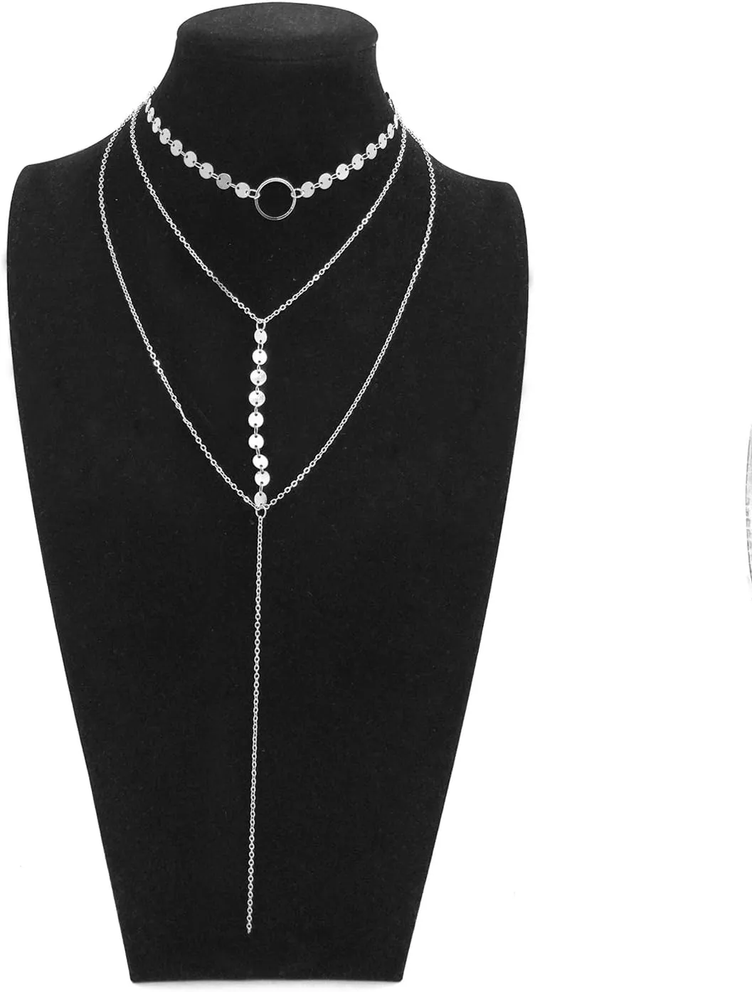 Suyi Stylish Layered Sequins Choker Necklace with Thin Long Chian Pendant for Women Lady
