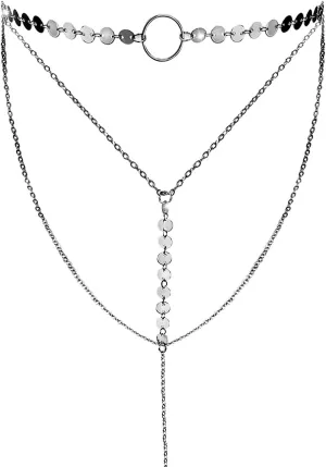 Suyi Stylish Layered Sequins Choker Necklace with Thin Long Chian Pendant for Women Lady