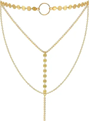 Suyi Stylish Layered Sequins Choker Necklace with Thin Long Chian Pendant for Women Lady