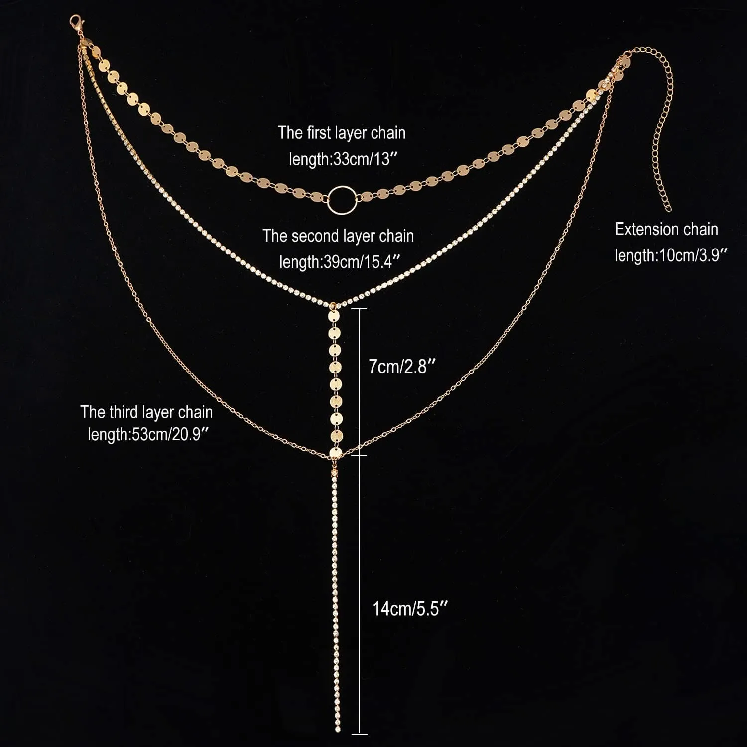 Suyi Stylish Layered Sequins Choker Necklace with Thin Long Chian Pendant for Women Lady