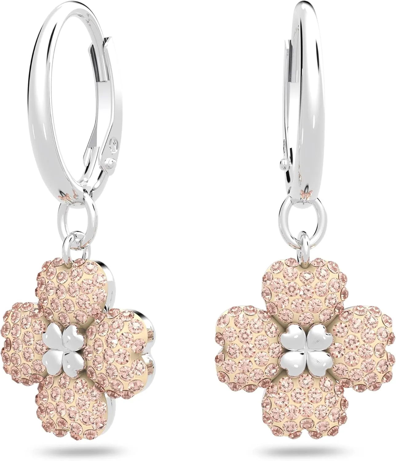 Swarovski Latisha Hoop Earrings, Flower, Pink, Rhodium Finish