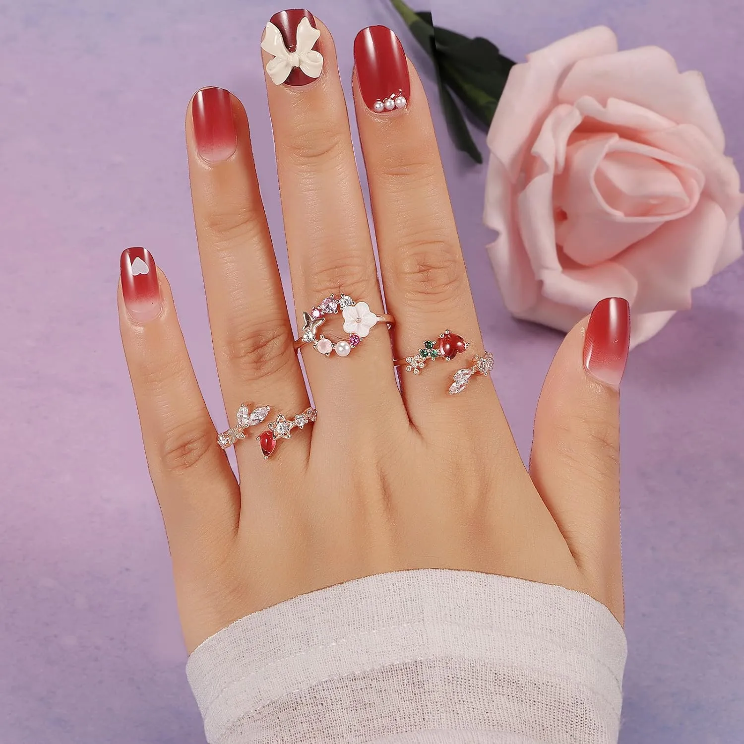 TAMHOO 9/12/15/16 Pcs Open Rings Set for Women with Sparkling Cubic Zirconia- Finger Rings Pack Stackable Rings for Teens,White Gold/Rose Gold/Gold Tone Rings for Girls