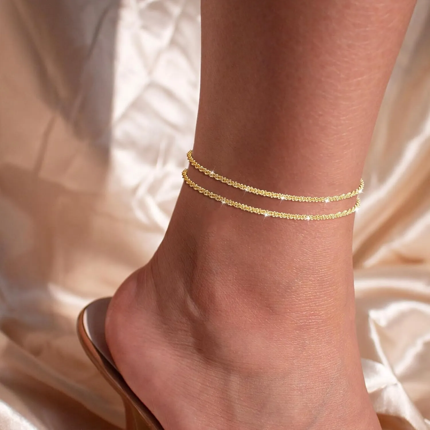 Tasiso Gold/Silver Ankle Bracelets for Women,14K Gold Anklets for Women Waterproof Sparkly Chain Rhinestone Anklets Set Stackable Layered Anklet Bracelets for Women Beach Gold Jewelry Gift