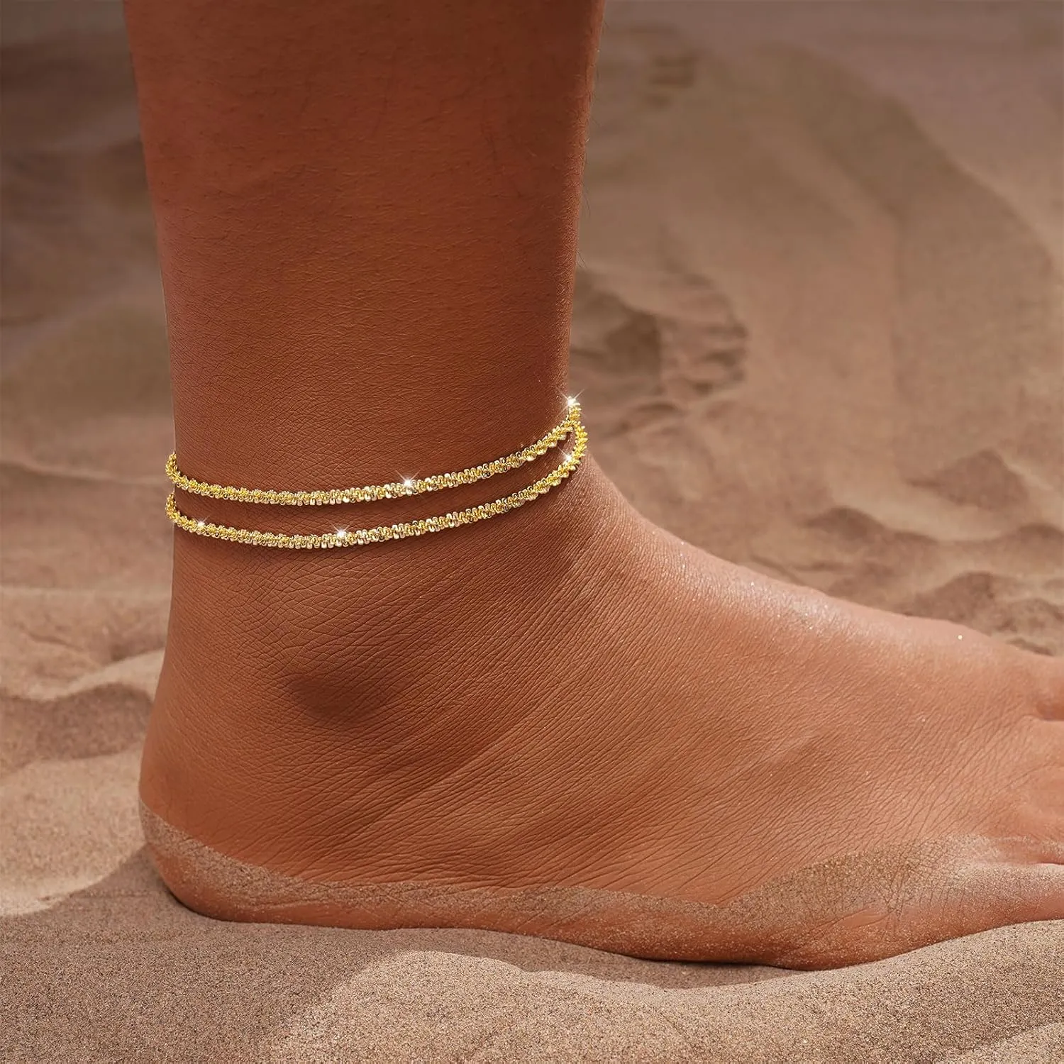 Tasiso Gold/Silver Ankle Bracelets for Women,14K Gold Anklets for Women Waterproof Sparkly Chain Rhinestone Anklets Set Stackable Layered Anklet Bracelets for Women Beach Gold Jewelry Gift