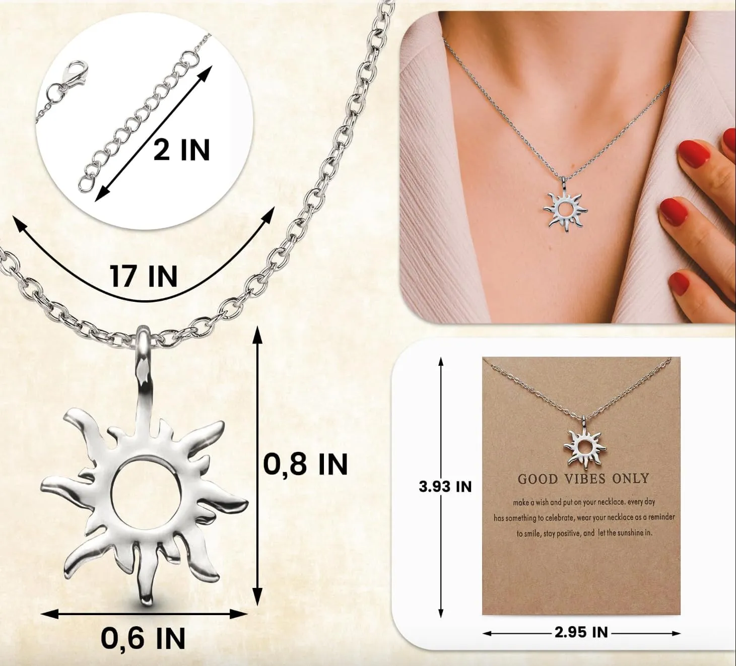 Tesorrio Gold Sun Necklace, Silver Sun Necklace, Gold Feather Jewelry  Elegant, Durable & Stylish | Chic Accessory for Daily Wear & Special Occasions | Meaningful Gift for Women & Girls