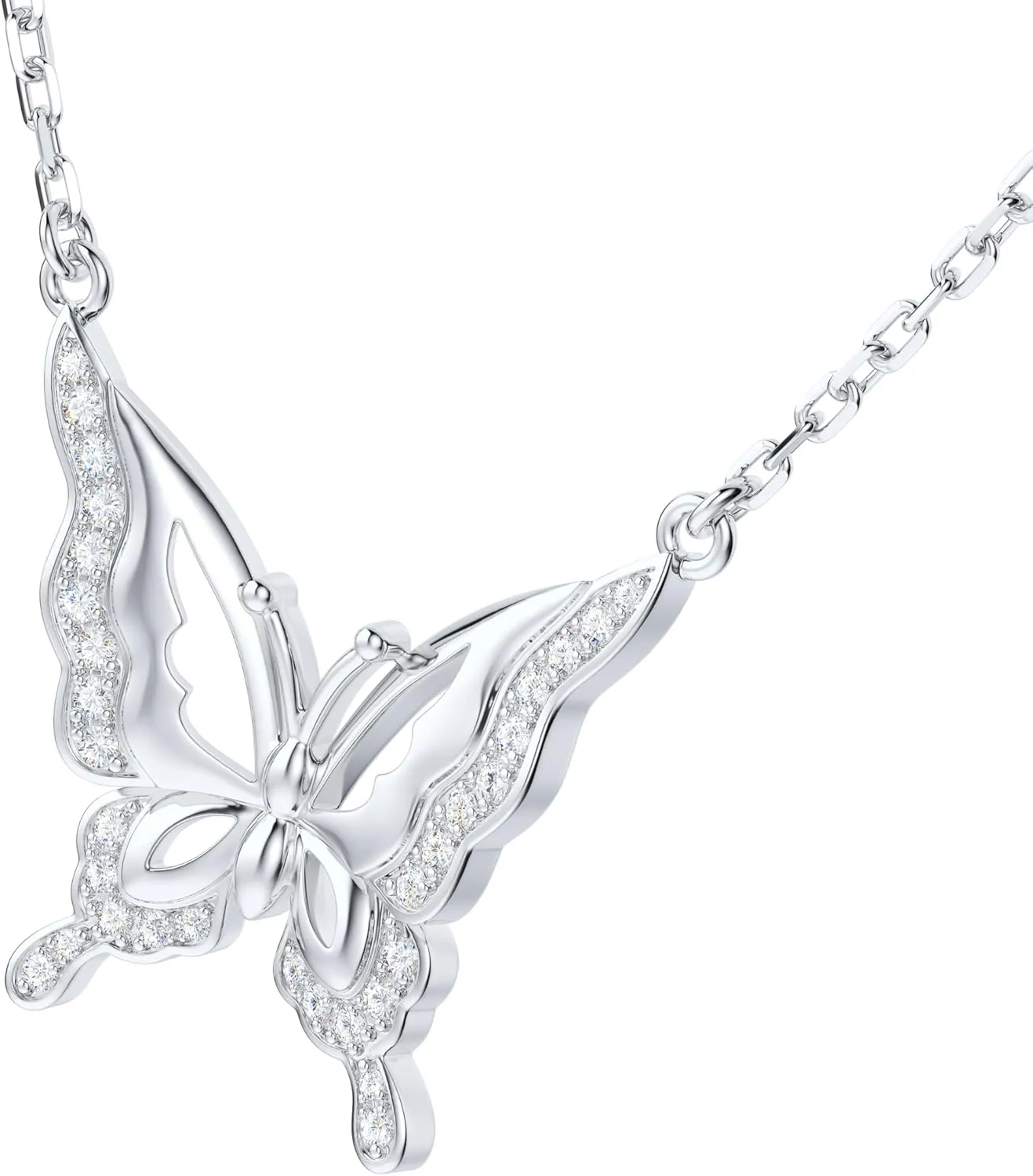 THELANDA Genuine Moissanite Sterling Silver Butterfly Pendant Necklace, Adjustable 18-20 Inch, Elegant Jewelry for Women