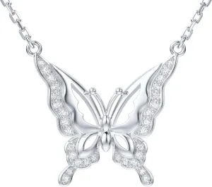THELANDA Genuine Moissanite Sterling Silver Butterfly Pendant Necklace, Adjustable 18-20 Inch, Elegant Jewelry for Women