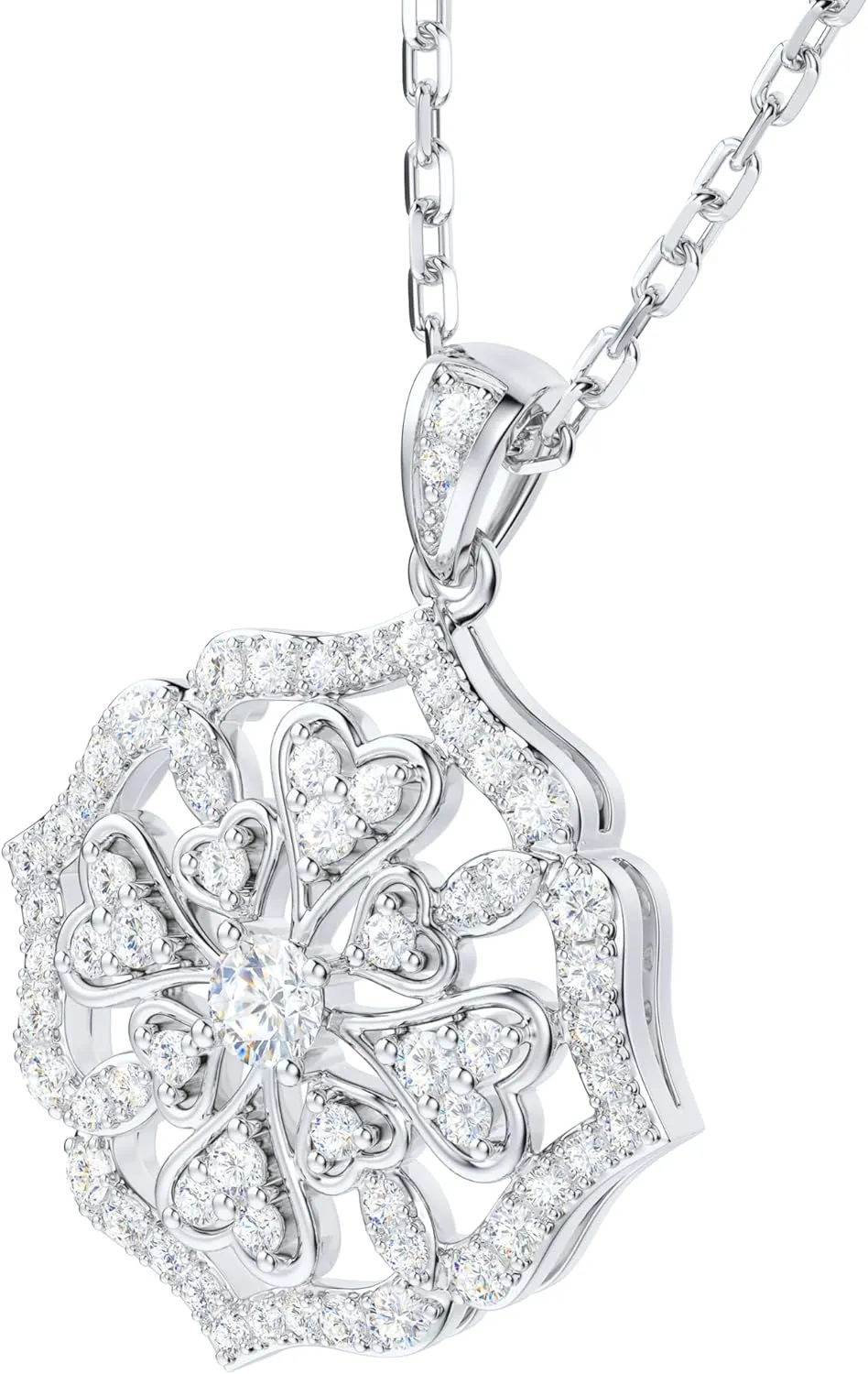THELANDA Genuine Moissanite Sterling Silver Vintage Classic Clover Cross Flourish Pendant Necklace, Adjustable 18-20 Inch Chain with Lobster Clasp, Elegant Jewelry Gift for Women