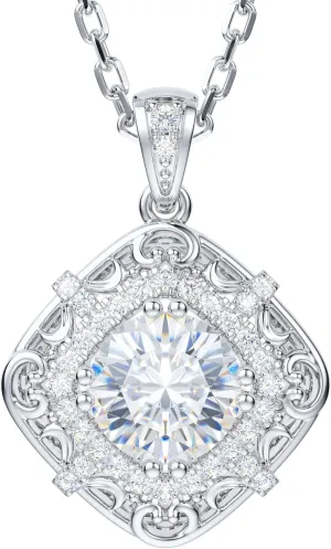 THELANDA Genuine Moissanite Sterling Silver Vintage Classic Filigree 2 Carat Pendant Necklace, Adjustable 18-20 Inch Chain with Lobster Clasp, Elegant Jewelry Gift for Women