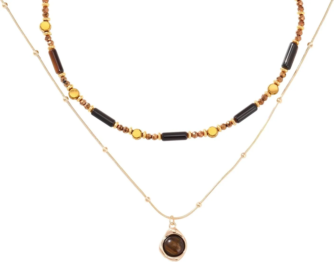 Tigers Eye Necklace Boho Layered Beaded Necklace Vintage Western Jewelry for Women Men