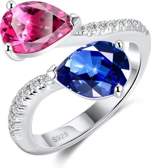 Toi et Moi Rings For Women, Sterling S925 Silver 2 Two Double Birthstone Rings For Wife, Personalized Rings Mother Daughter Ring Sisters Ring Couple Ring Engagement Ring Wedding Rings