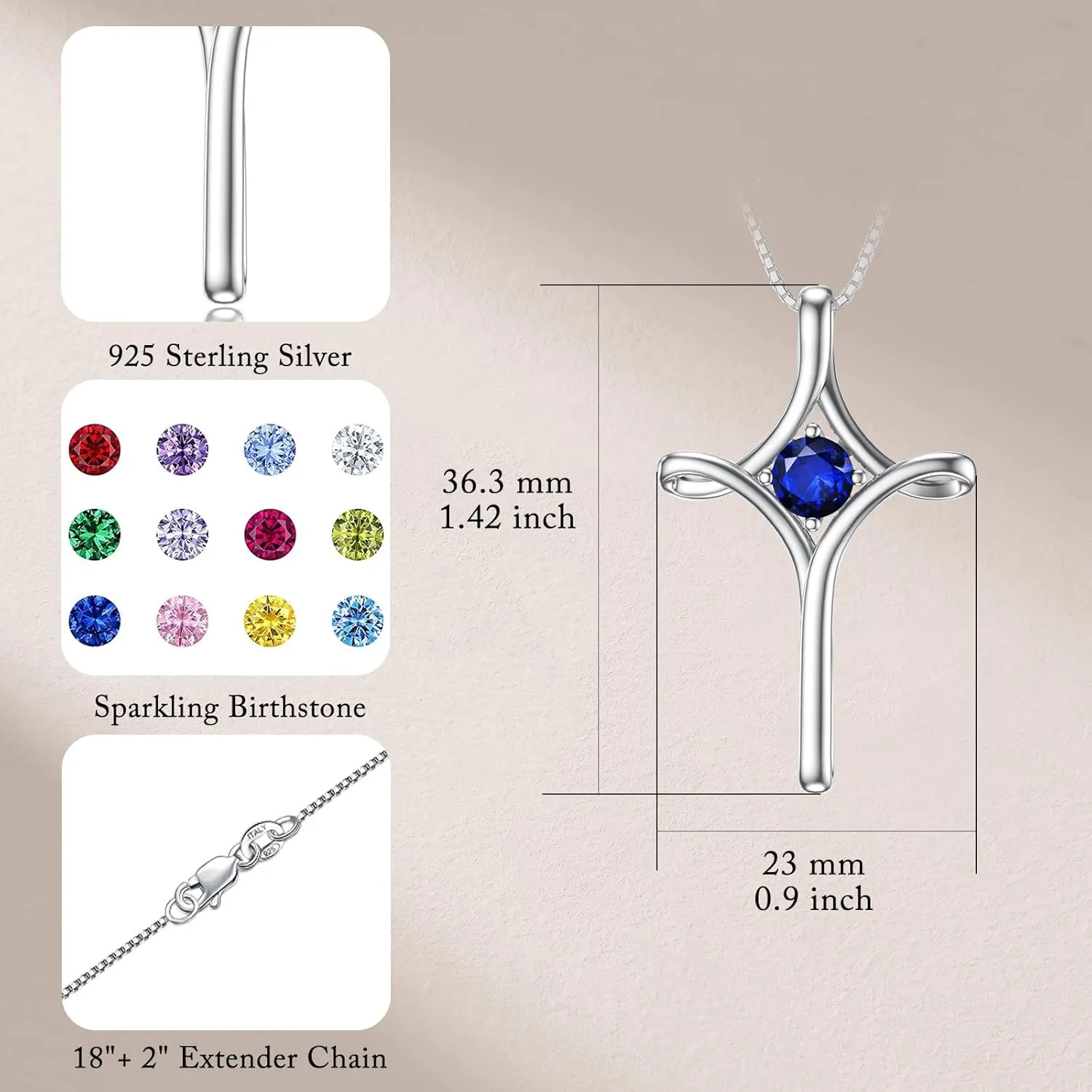 TOUPOP Cross Necklace for Women 925 Sterling Silver Birthstone Cross Pendant Fine Jewelry Anniversary Birthday Christmas Gifts for Her Mom Wife Girlfriend