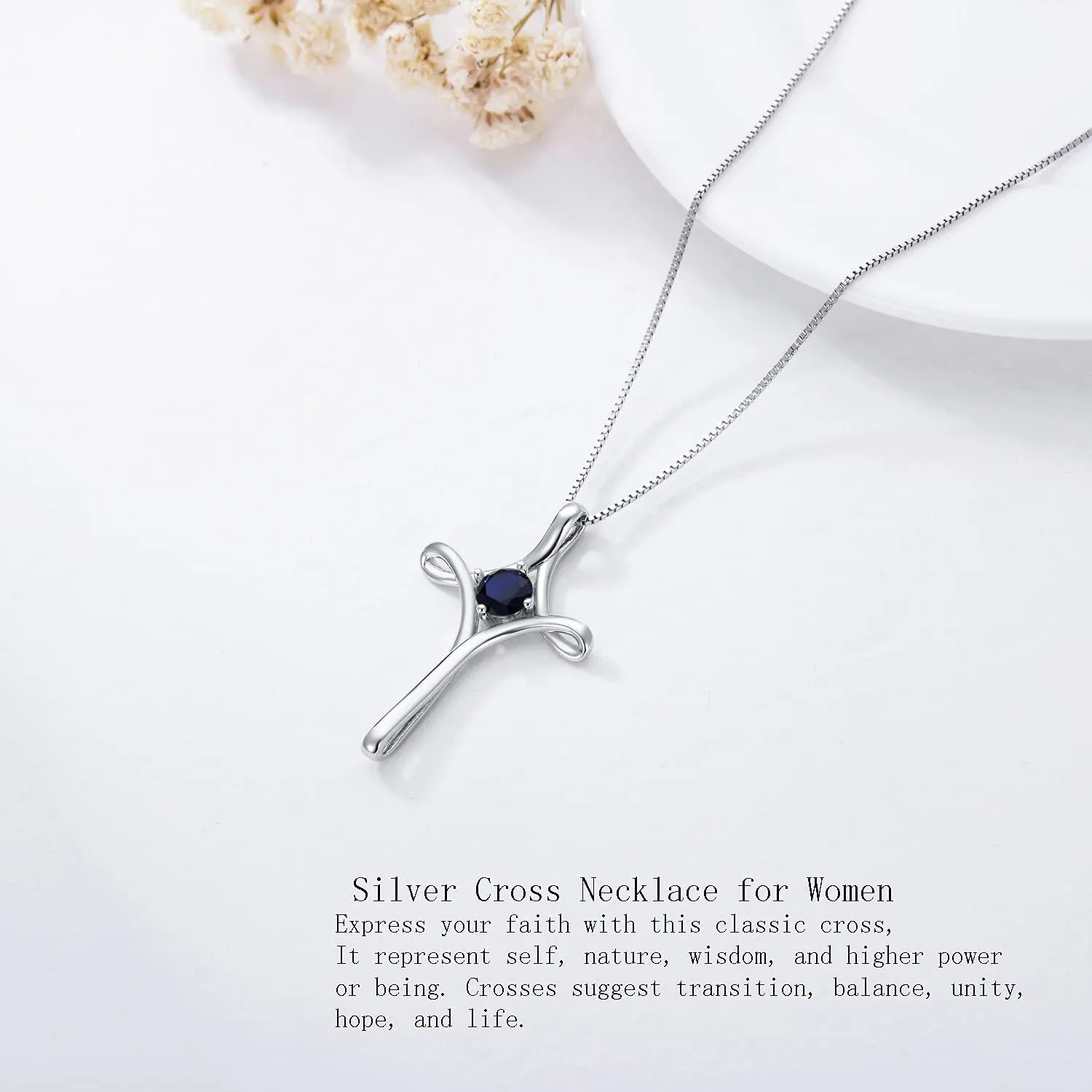 TOUPOP Cross Necklace for Women 925 Sterling Silver Birthstone Cross Pendant Fine Jewelry Anniversary Birthday Christmas Gifts for Her Mom Wife Girlfriend