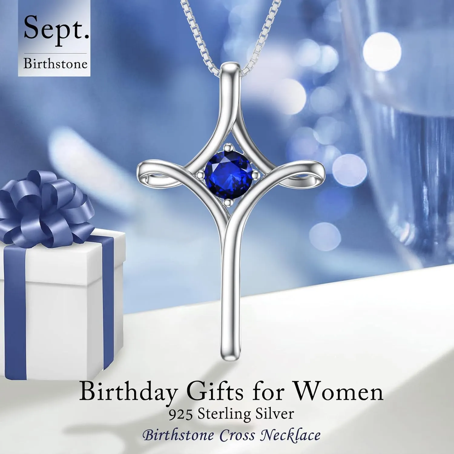 TOUPOP Cross Necklace for Women 925 Sterling Silver Birthstone Cross Pendant Fine Jewelry Anniversary Birthday Christmas Gifts for Her Mom Wife Girlfriend
