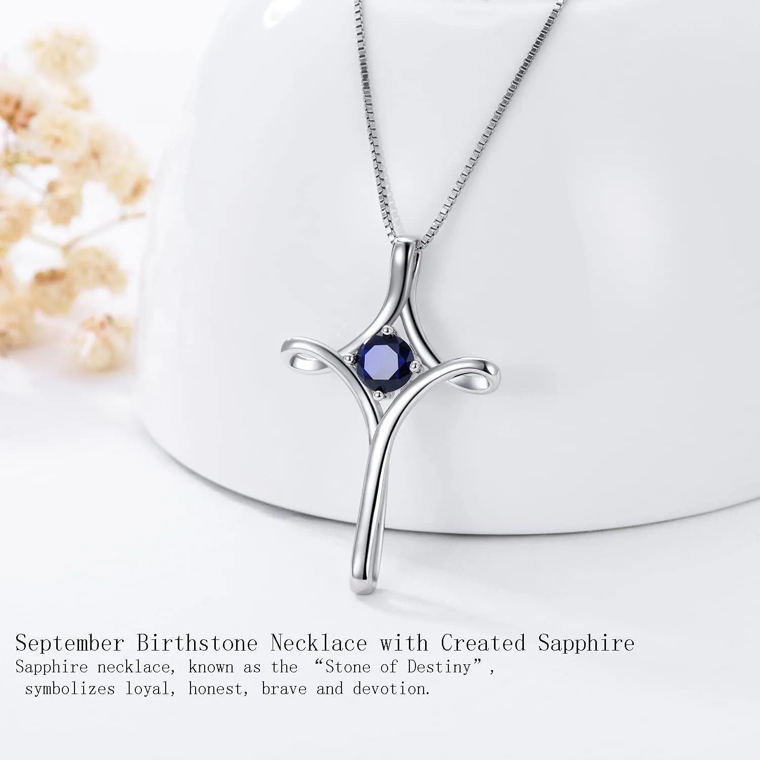 TOUPOP Cross Necklace for Women 925 Sterling Silver Birthstone Cross Pendant Fine Jewelry Anniversary Birthday Christmas Gifts for Her Mom Wife Girlfriend