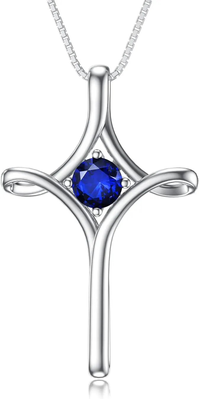TOUPOP Cross Necklace for Women 925 Sterling Silver Birthstone Cross Pendant Fine Jewelry Anniversary Birthday Christmas Gifts for Her Mom Wife Girlfriend