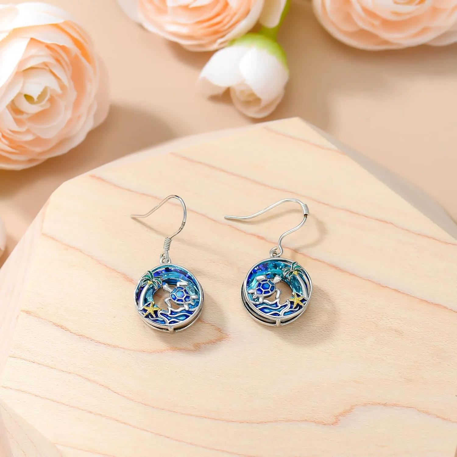TOUPOP Sea Turtle Dolphin Seahorse Earrings for Women Sterling Silver Tropical Palm Tree Blue Crystal Ocean Jewelry for Her