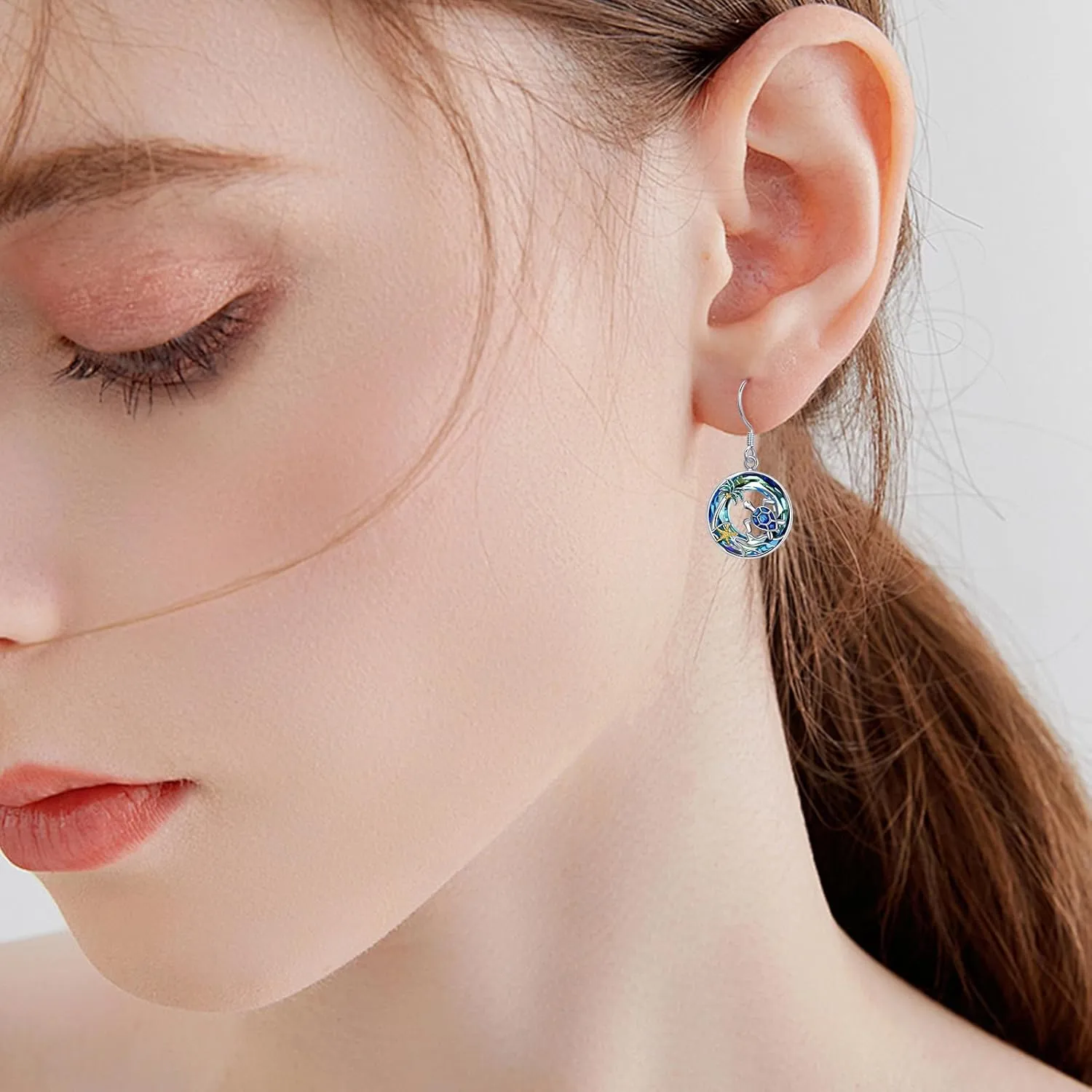 TOUPOP Sea Turtle Dolphin Seahorse Earrings for Women Sterling Silver Tropical Palm Tree Blue Crystal Ocean Jewelry for Her