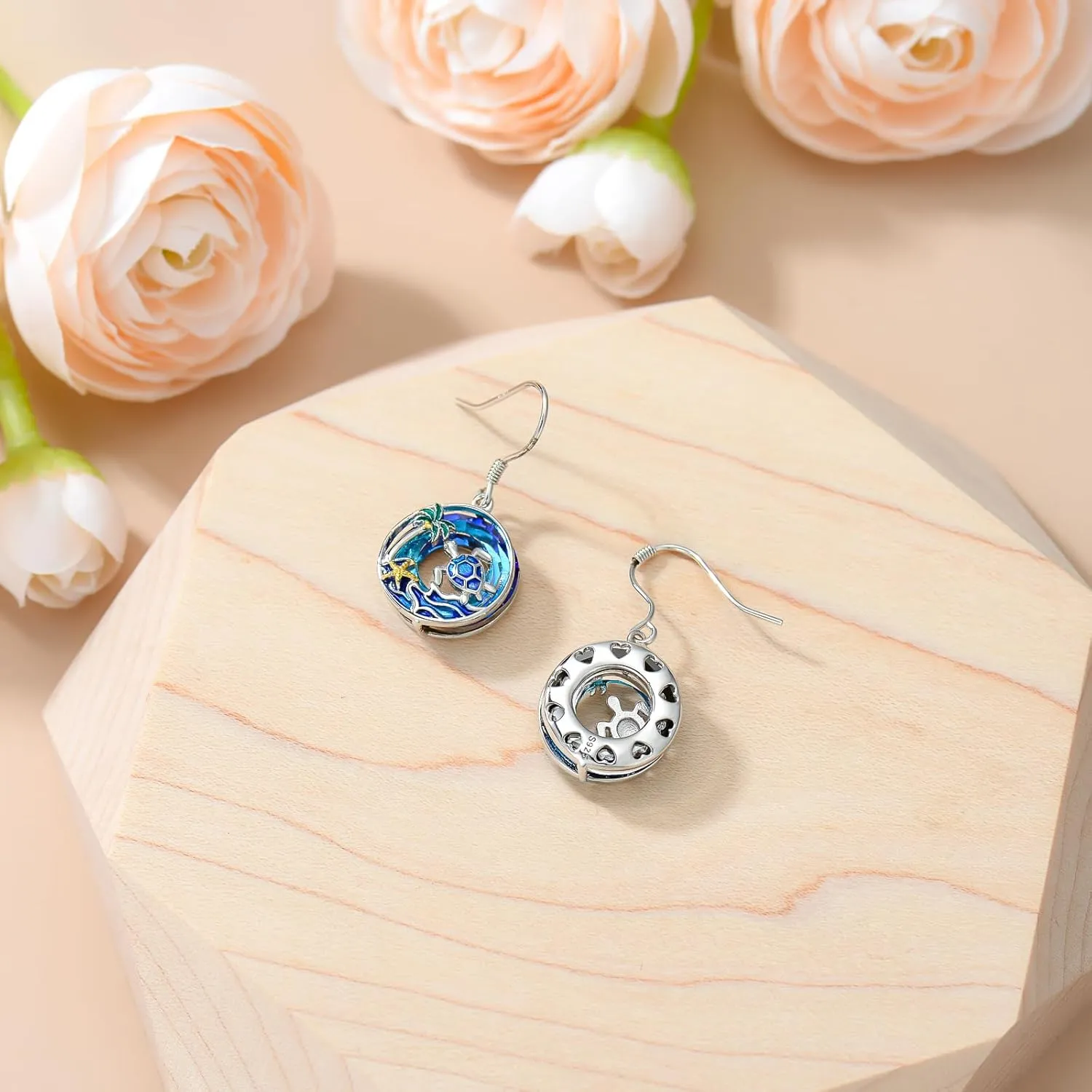 TOUPOP Sea Turtle Dolphin Seahorse Earrings for Women Sterling Silver Tropical Palm Tree Blue Crystal Ocean Jewelry for Her