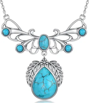 Turquoise Necklaces 925 Sterling Silver Boho Style Butterfly Green Turquoise Pendant Necklace Jewelry Western Gift for Women