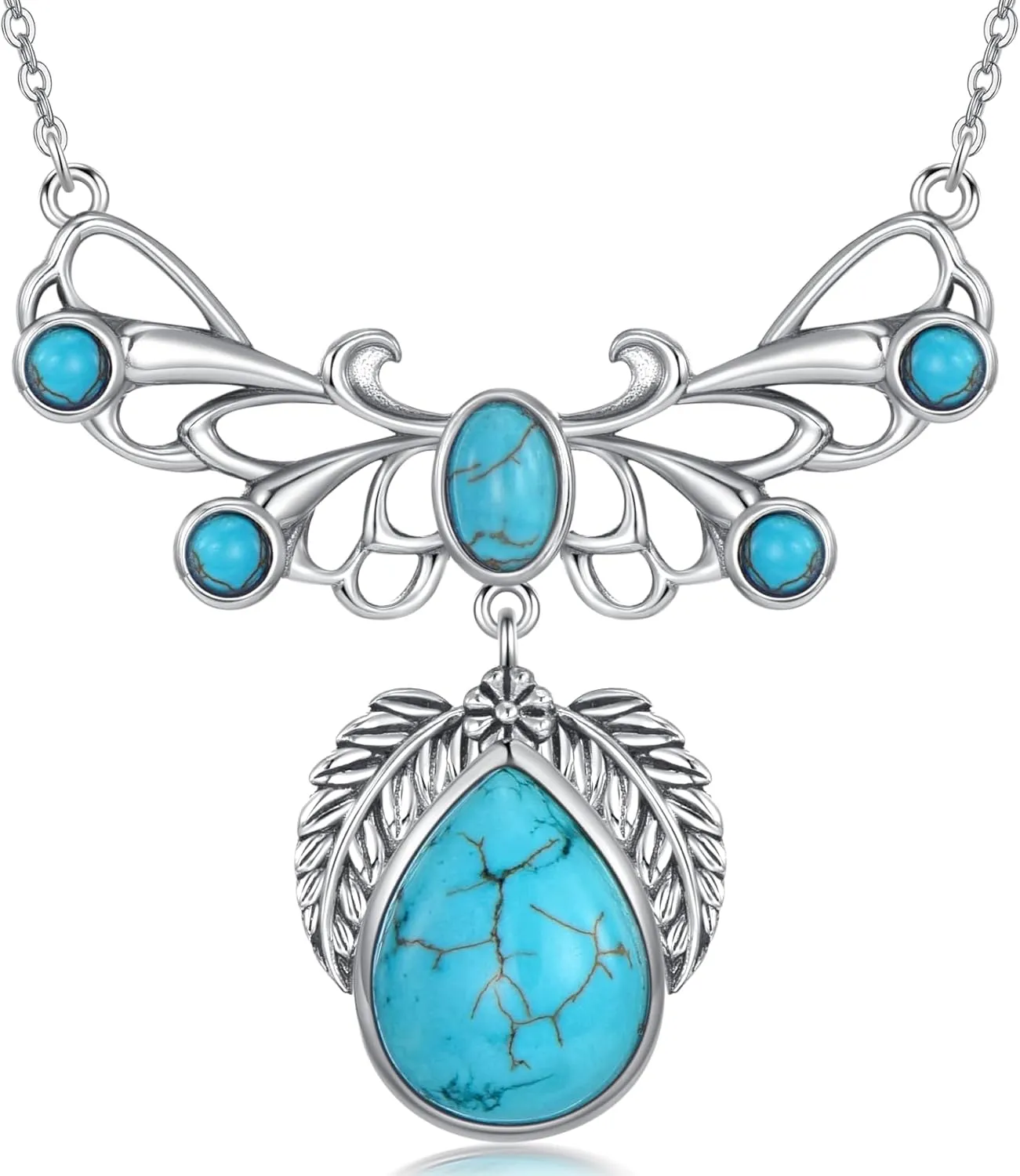 Turquoise Necklaces 925 Sterling Silver Boho Style Butterfly Green Turquoise Pendant Necklace Jewelry Western Gift for Women