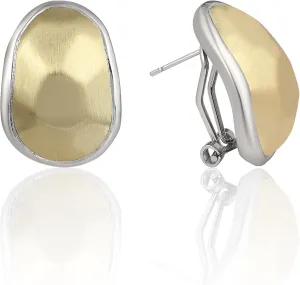 Two Tone Huggie Hoop Earrings Cross Over Design Twisted Rope Silver Gold Statement Wide Band Clip On Hoops for Women Fashion Jewelry Gift