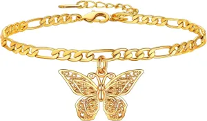 U7 Butterfly Anklets for Women, Dainty Figaro Ankle Chain Bracelet for Teen Grils, Summer Beach Foot Chain Jewelry