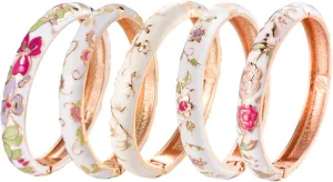 UJOY Bangles 5 Pcs Enamel Jewelry Set Rose Gold Flower Engraved Cloisonne Bracelets Pack in a Box 5PCS