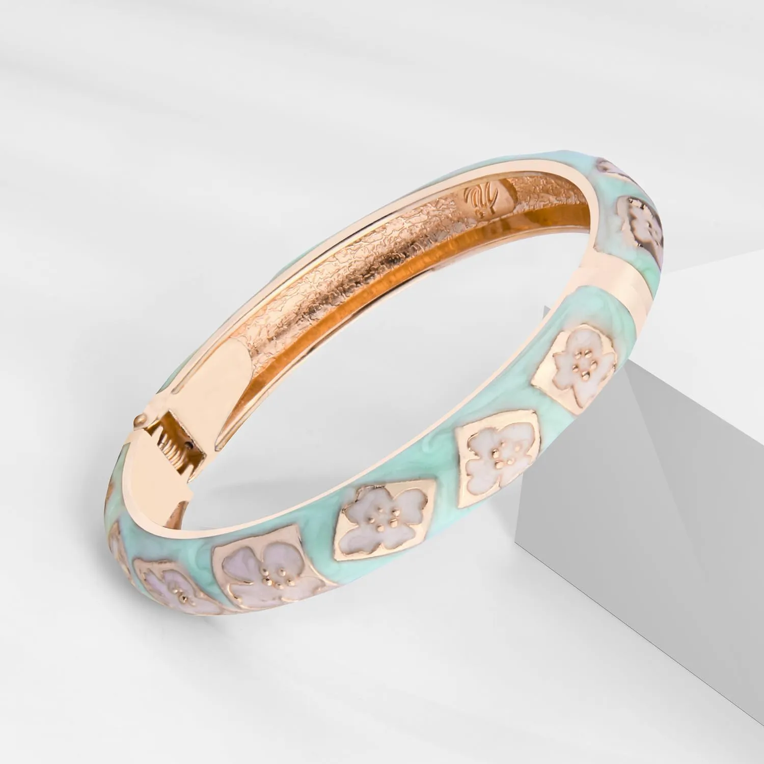 UJOY Bangles Bracelets Gorgeous Enameled Flower Cloisonne Gold Plated Indian Jewelry Sets Box for Womens Gift
