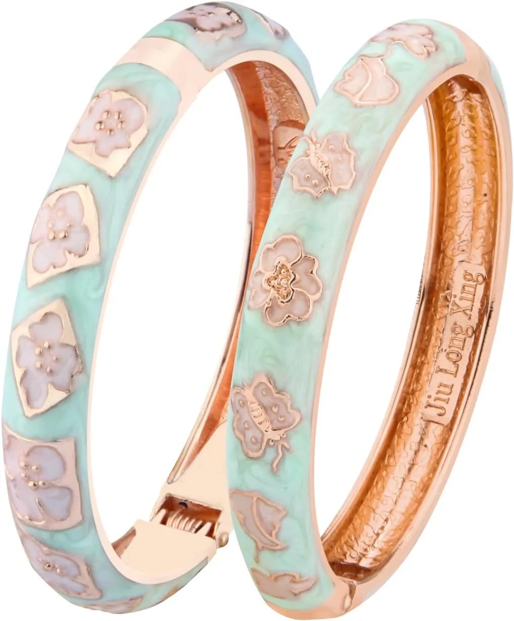 UJOY Bangles Bracelets Gorgeous Enameled Flower Cloisonne Gold Plated Indian Jewelry Sets Box for Womens Gift