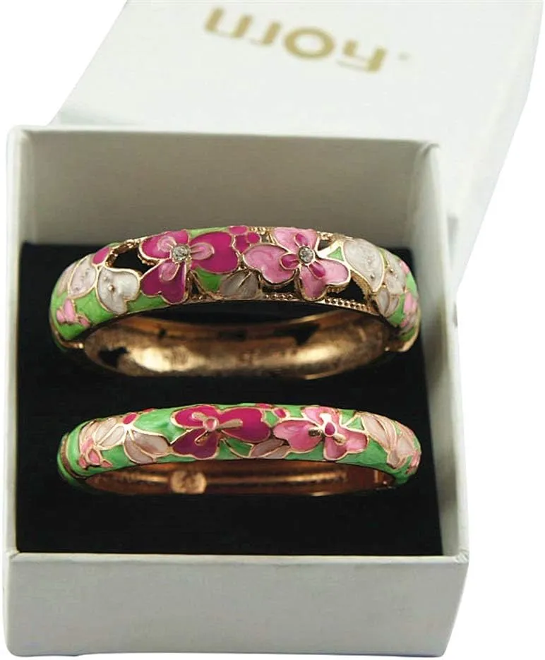 UJOY Bracelet Cloisonne Jewelry Fashion Opening Hinged Bangles Crafted Blue Colored Enamel Flower Gifts for Women 88A11