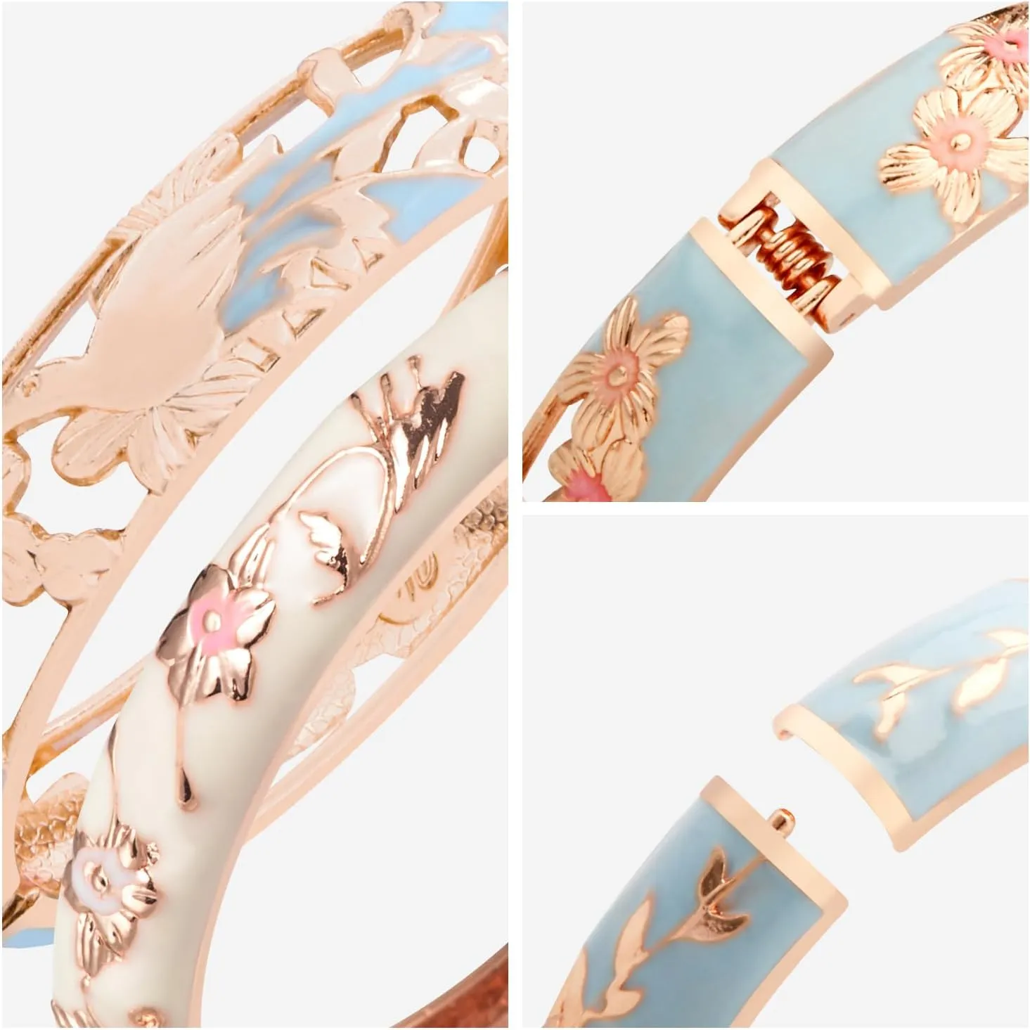UJOY Colors Handcraft Jewelry Cloisonne Bracelet Enamel Hollowed Bird Spring Hinged Womens Bangles Gifts Box 88A31-55C49