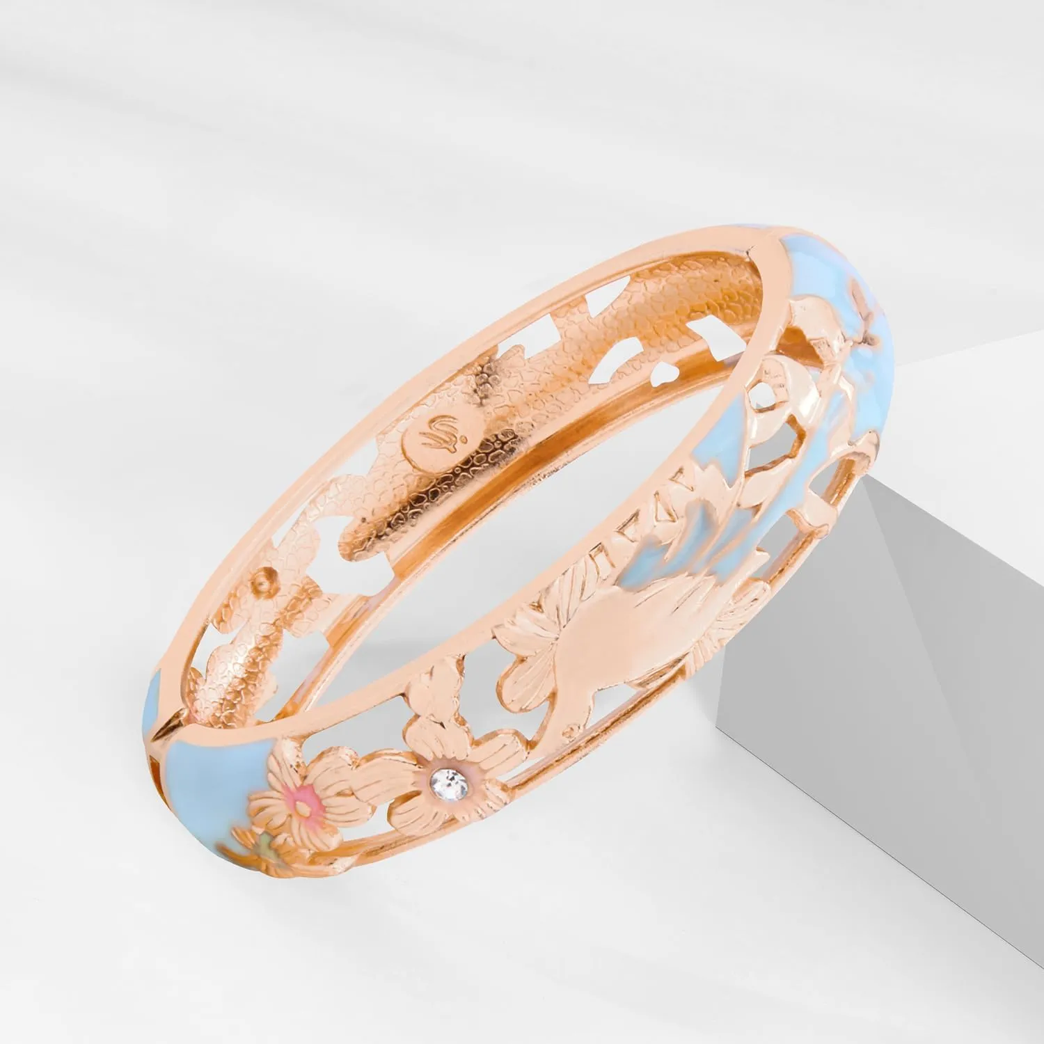 UJOY Colors Handcraft Jewelry Cloisonne Bracelet Enamel Hollowed Bird Spring Hinged Womens Bangles Gifts Box 88A31-55C49