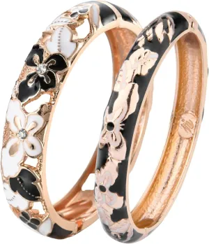 UJOY Fashion Cloisonne Bracelets Gold Plated Butterfly Filigree Enameled Womens Gifts Bangles Spring Hinged 88A09