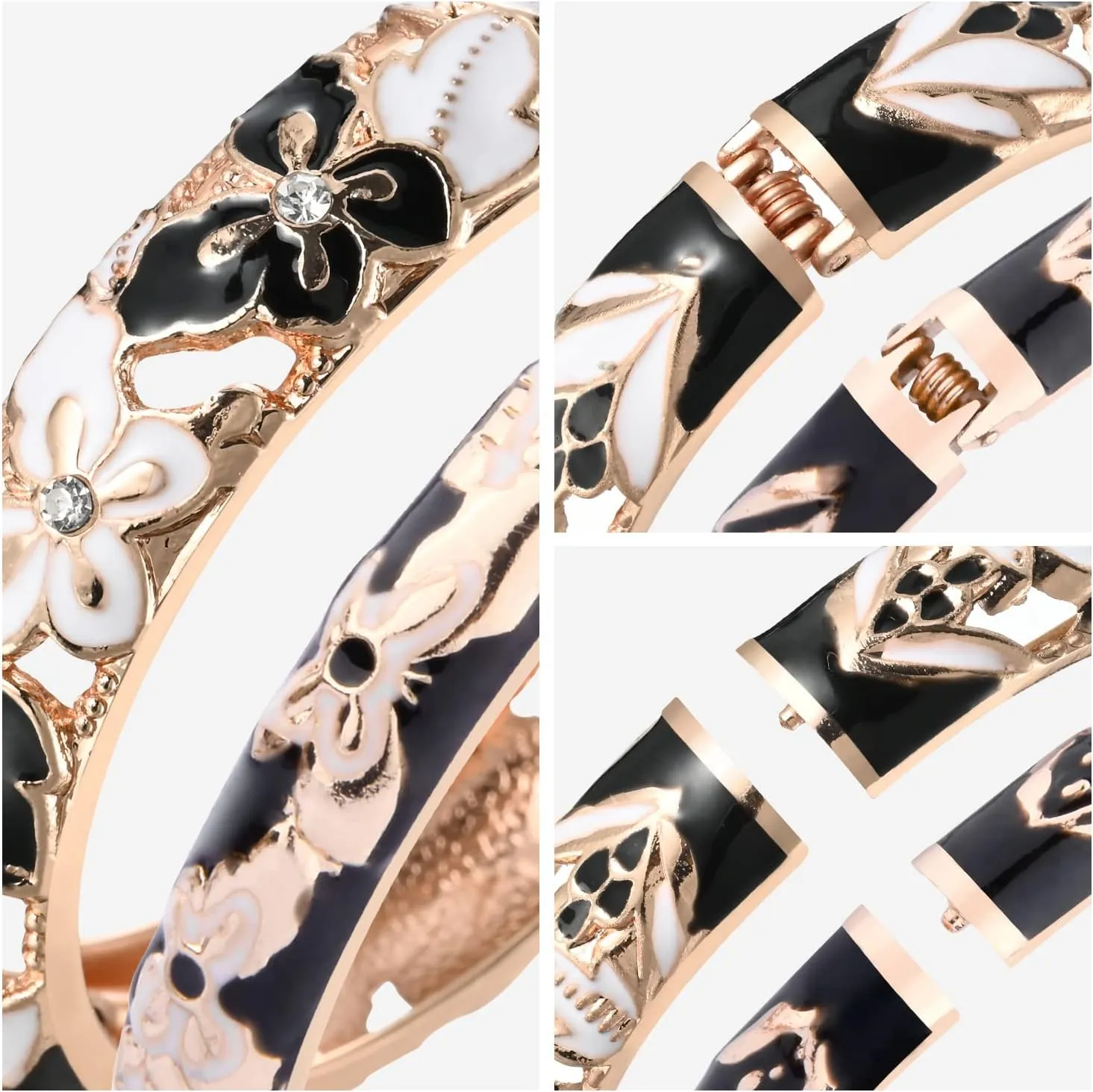 UJOY Fashion Cloisonne Bracelets Gold Plated Butterfly Filigree Enameled Womens Gifts Bangles Spring Hinged 88A09