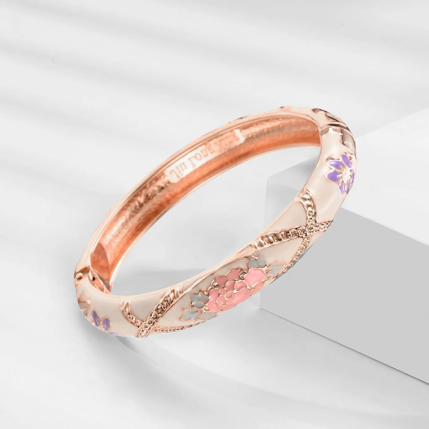 UJOY Gorgeous Bracelets Enameled Floral Cloisonne Gift Gold Plated Cuff Bangles Jewelry Sets Box for Women 55A18