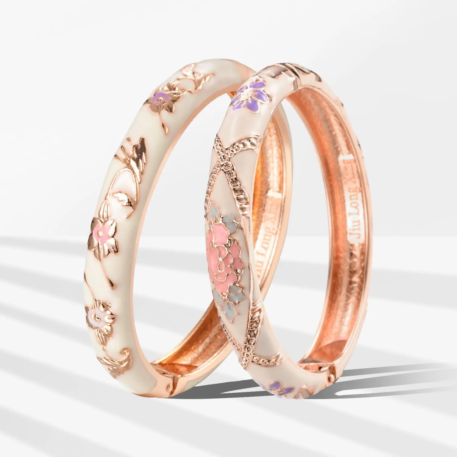 UJOY Gorgeous Bracelets Enameled Floral Cloisonne Gift Gold Plated Cuff Bangles Jewelry Sets Box for Women 55A18