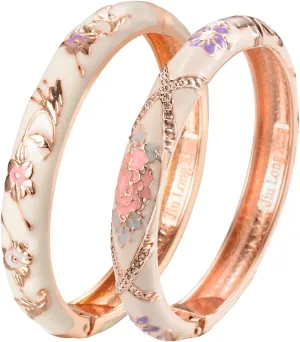 UJOY Gorgeous Bracelets Enameled Floral Cloisonne Gift Gold Plated Cuff Bangles Jewelry Sets Box for Women 55A18