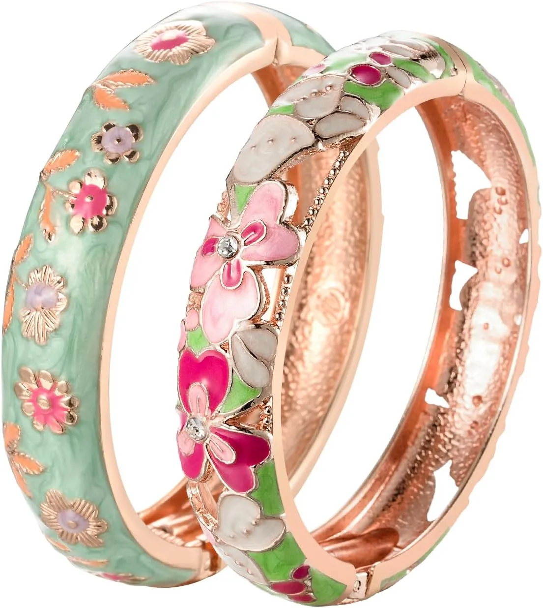 UJOY Handcraft Cloisonne Jewelry Bracelet Colorful Enamel Butterfly Flower Bird Hollowed Spring Hinged Cuff Bangles Women Gifts Pack in Box 88A11