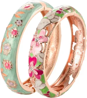 UJOY Handcraft Cloisonne Jewelry Bracelet Colorful Enamel Butterfly Flower Bird Hollowed Spring Hinged Cuff Bangles Women Gifts Pack in Box 88A11